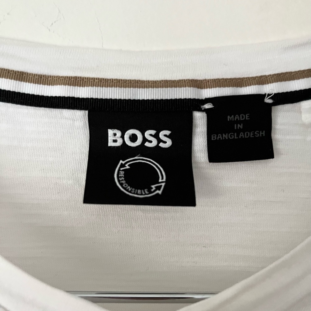 Boss White V-Neck Shirt In Mercerized Cotton - Picture 8 of 9